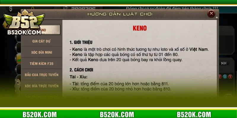 Game chơi Lô đề Keno B52 có rất nhiều cách thức cược thú vị